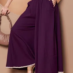 LookShine Women Purple Polyester Printed Flared Regular Trousers-picture-29