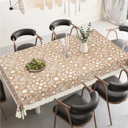DREAM WEAVERZ Orange Floral Waterproof 6-Seater Table Cover with Embellished details-image-40