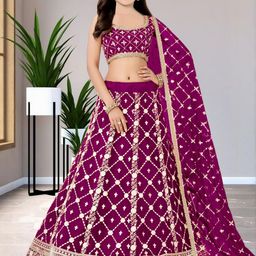 F Plus Fashion Girls Maroon Poly Georgette Semi-Stitched Lehenga Choli-image-93