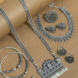 NAMAN ARTS Silver Plated Oxidised Jewellery Set-image-15