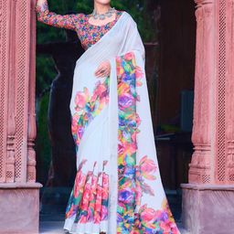 Anouk Rustic Floral Block Print Saree image 3