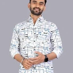 Metronaut Men Classic Fit Typography Printed Spread Collar Cotton Casual Shirt-picture-41