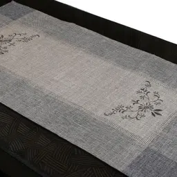 MONKDECOR Grey & Beige Embroidered Table Runner-11