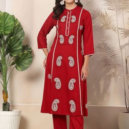 Nayam By Lakshita Paisley Embroidered Band Collar A-Line Kurta With Trouser-picture-30