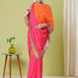 HERE&NOW Woven Design Zari Poly Georgette Banarasi Saree-image-83
