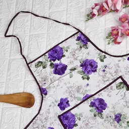 Kuber Industries White & Purple Printed Skin Friendly Aprons With Ties-49