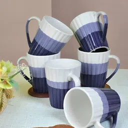 Myntra Elegant Homes White & Blue 6 Pieces Ceramic Matte Mugs-image-54