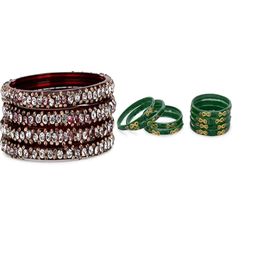 SOMIL Set Of 12 Maroon Alloy Artificial Stones and Beads Antique Bangles-image-69