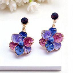 AVANT-GARDE PARIS Gold-Plated Artificial Stones Studded Floral Shaped Drop Earrings-image-80