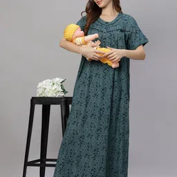 QUIRA Women Floral Printed Maternity Maxi Nightdress-image-25
