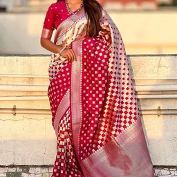 all about you Women Woven Design Zari Silk Blend Banarasi Saree-picture-9