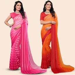 Moda Rapido Pack of 2 Striped Saree With Blouse Piece-image-13