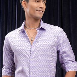 LOCOMOTIVE Men Cutaway Collar Micro Ditsy Printed Slim Fit Casual Shirt-image-30