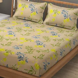 SEJ by Nisha Gupta Brown & Yellow Floral Microfiber 300TC Queen Bedsheet Set 2.28m x 2.40m-image-92