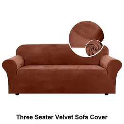 Myntra Elegant Homes Brown Solid Velvet 1 Piece Sofa Cover With Arms-picture-12