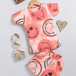 YK X Minute Mirth Girls Smiley Printed Pure Cotton Tshirt with Shorts-image-71