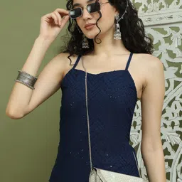 Jompers Women Geometric Embroidered Sequinned Floral Kurta-image-18