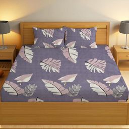 IVAZA Purple Floral 330 TC Queen Bedsheet with 2 Pillow Covers-picture-13