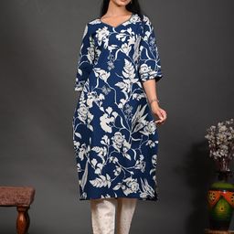Rimeline Floral Screen Printed Sweetheart Neck Pure Cotton Straight Kurta-picture-19