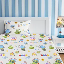URBAN DREAM White & Yellow Graphic 210 TC Single Bedsheet with 1 Pillow Covers-image-84