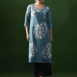 Jaipur Kurti Floral Printed Notch Neck Pure Cotton Straight Kurta-picture-15