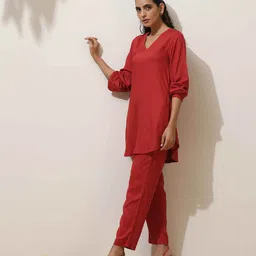 trueBrowns Maroon Viscose Co-ord Set-picture-44