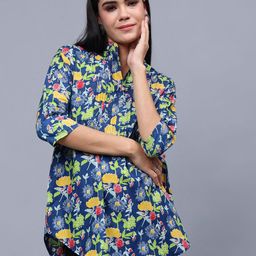 Frolic Rolic Floral Print Mandarin Collar Cotton Top-image-64