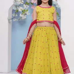 Bitiya by Bhama Girls Embroidered Ready to Wear Lehenga & Blouse With Dupatta-image-27