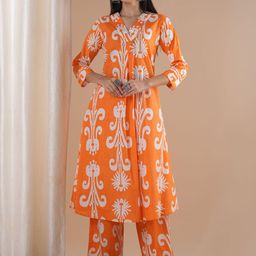 FASHOR Printed V-Neck Pure Cotton Tunic & Palazzos-image-5