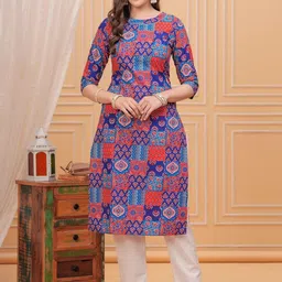 NEW4U Ethnic Motifs Printed Round Neck Straight Cotton Kurta-picture-56