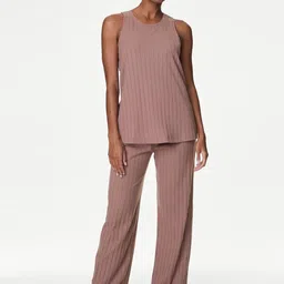 Marks & Spencer Women Striped Round Neck Sleeveless Night suit-image-60