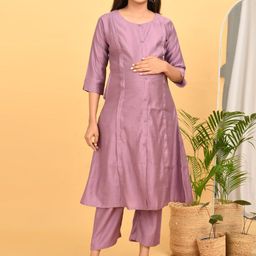GOLDSTROMS A-Line Maternity Kurta With Trousers-image-37
