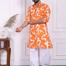 MIDAV Men Flared Sleeves Thread Work Summer Sheers Pathani Kurta-image-73