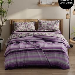 KOPA Purple & Green 4 Piece Striped Double Queen Bedding Set-image-92