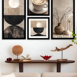 Kotart Black & Off White 4 Pieces Wood Abstract Wall Art-picture-42