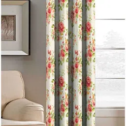 Aura White & Red Floral Printed Window Curtain-48