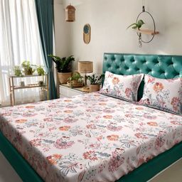 KLOTTHE Pink & Grey Floral 300 TC Double King Bedsheet With 2 Pillow Covers-2.50mx2.25m-image-97