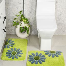 Saral Home 2-Pcs Green & Blue Antiskid Bath Rugs-13