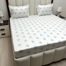 Pure Decor Royal Passion Blue Printed Pure Cotton 380TC Queen Bedsheet Sets 2.28m x 2.54m-image-31