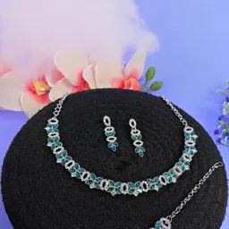 VATSALYA creation Rhodium-Plated Artificial Stone Studded Jewellery Set-image-36