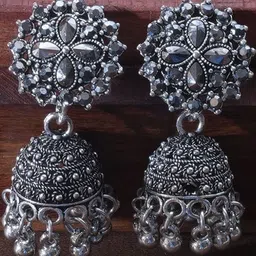 Niska Artificial Stones Studded & Ghungroo Beaded Dome Shaped Jhumkas-picture-17