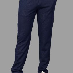 Men Slim Fit Blue, White Lycra Blend Trousers-image-94