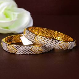 Zevarly Set of 2 Gold-Plated American Diamond Stone Studded Bangles-image-27