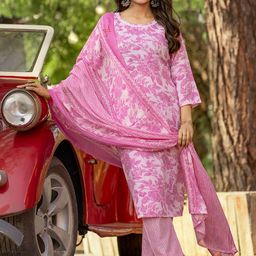 KALINI Women Floral Printed Regular Pure Cotton Kurta with Trousers & With Dupatta-picture-24
