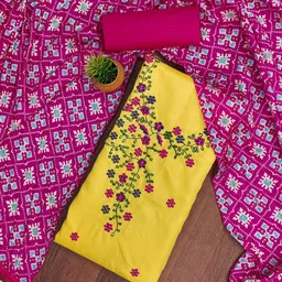Panzora Floral Embroidered Thread Work Soft Cotton Unstitched Dress Material-picture-12