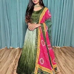 ODETTE Embroidered Thread Work Semi-Stitched Lehenga & Unstitched Blouse With Dupatta-picture-47