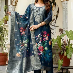 KALINI Women Floral Woven Design Kurta with Trouser & Dupatta-picture-27