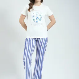 Monte Carlo Printed Round Neck Night Suits-12