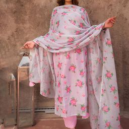 DIVASTRI Women Ethnic Motifs Printed Gotta Patti Kurta with Trousers & Dupatta-image-83