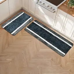 Myntra Elegant Homes 2-Pcs Grey & White Striped Kitchen Mats For Floor Anti Slip-30